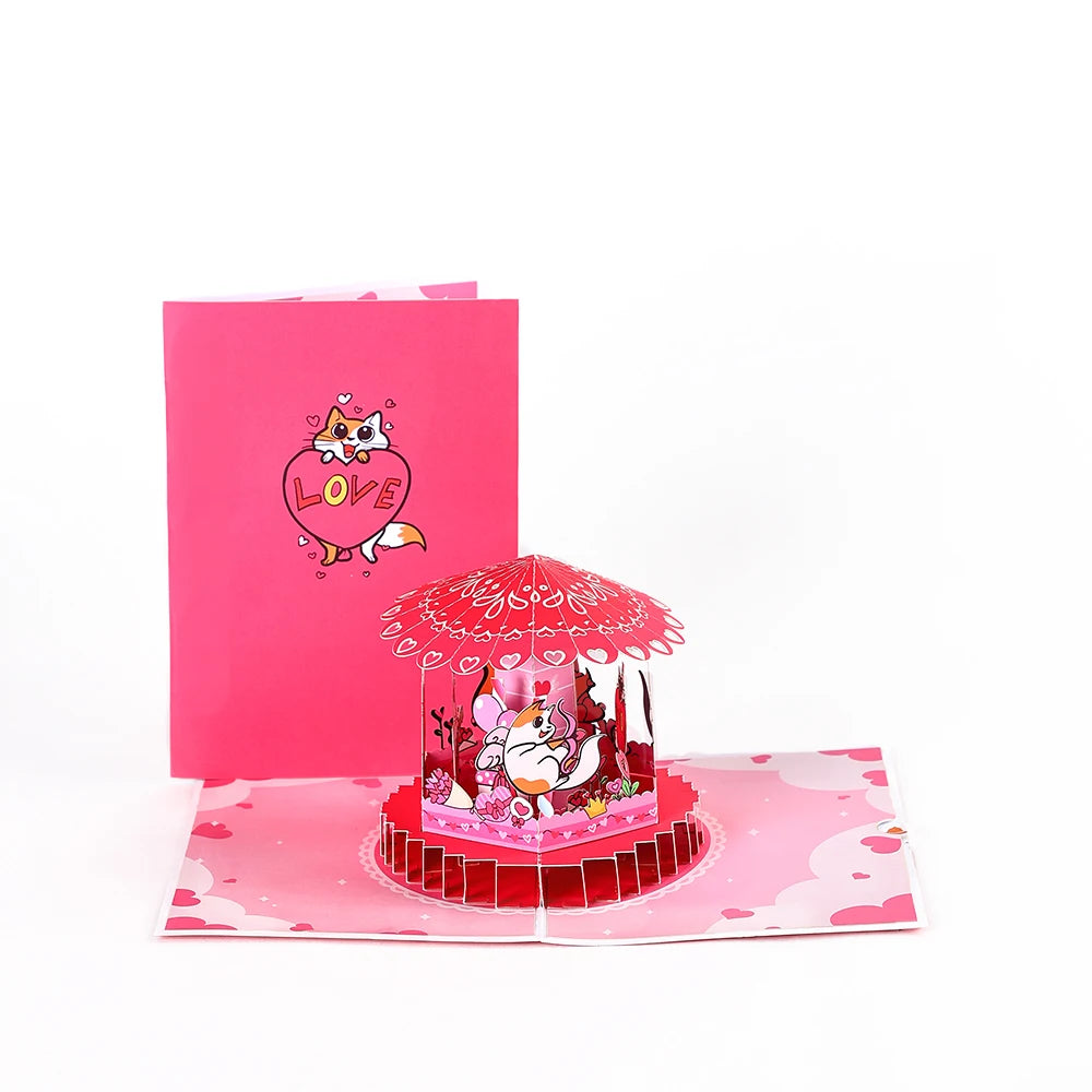 Valentines Day Greeting Card Romantic Cupid Cat Balloon Pop Up 3D Greetings Card Postcard Love Gifts For Couples Wife Lover