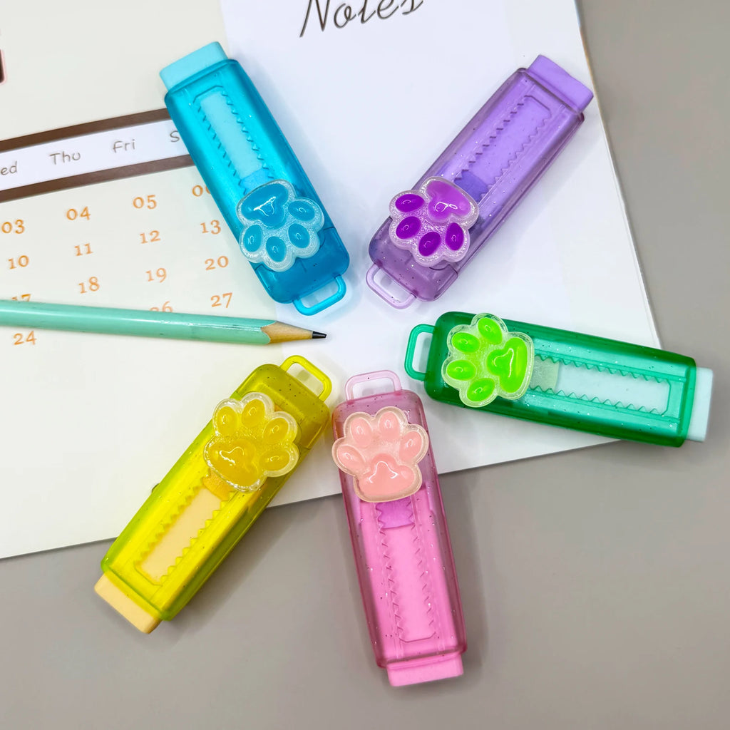 5Pcs Cat claw retractable eraser, push rod eraser cartoon creative, stationery student, office supplies