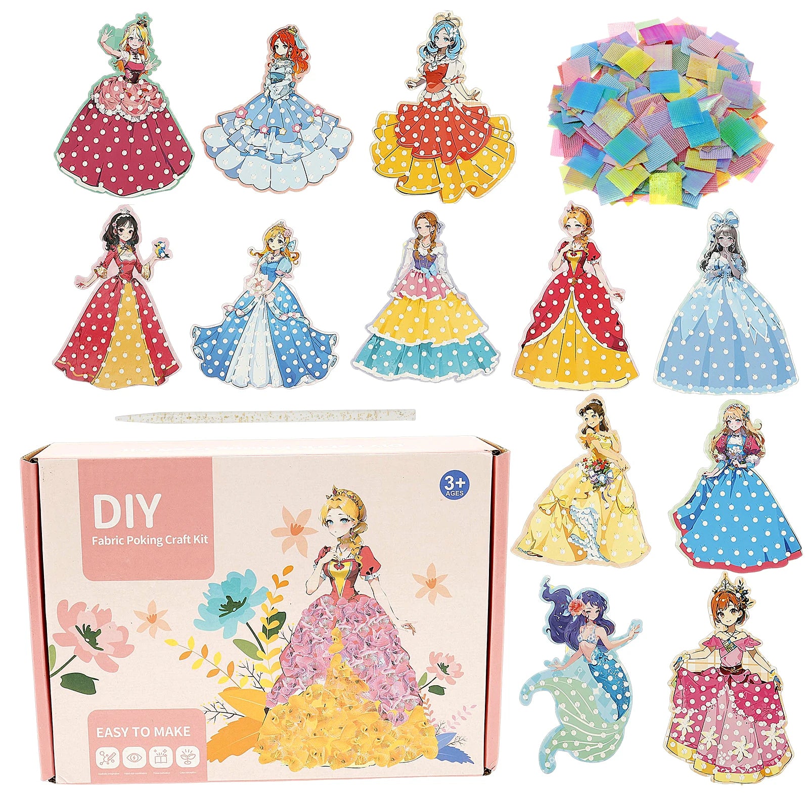 1 Set Sticker Cards Fabric Art Craze Poke Caft Toy Creative Puzzle Puncture Painting Poking Princess Dressing Game Girls Kids