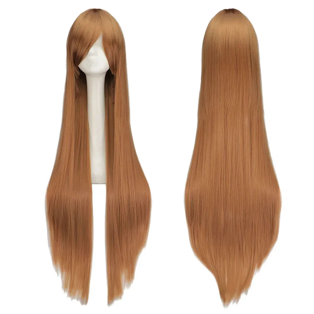 QQXCAIW Long Straight Cosplay Wig Black Purple Black Red Pink Blue Dark Brown 100 Cm Synthetic Hair Wigs