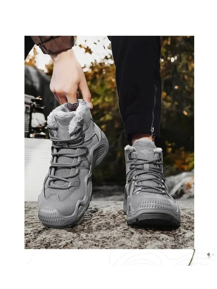 Winter Snow Men‘s Shoes Warm Fur Sneakers Training Waterproof Straps Outdoor Hiking Breathable Shoes Multifunctional Motorcycle