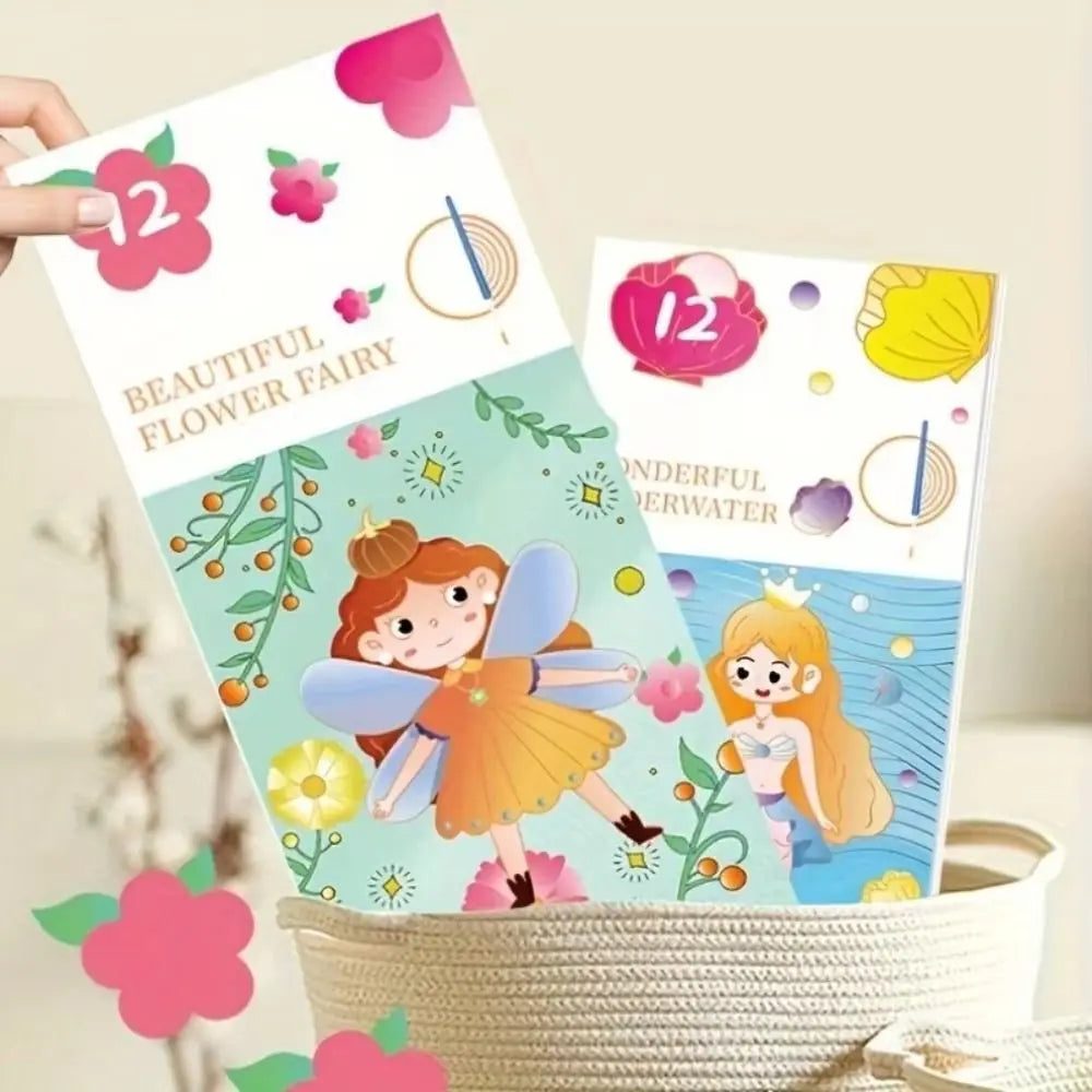 New 12 Pages Watercolor Coloring Book DIY Handcrafted Coloring Painting Book Portable With Painting Brush Mini Paint Pad Gift