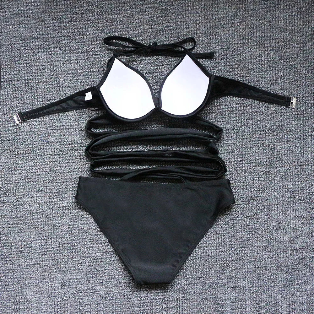 2024 new Cross strap  Swimwear Women Low Waist swimsuit  Push Up Padded bikini set Sexy beachwear bathing suits Monokini bikini
