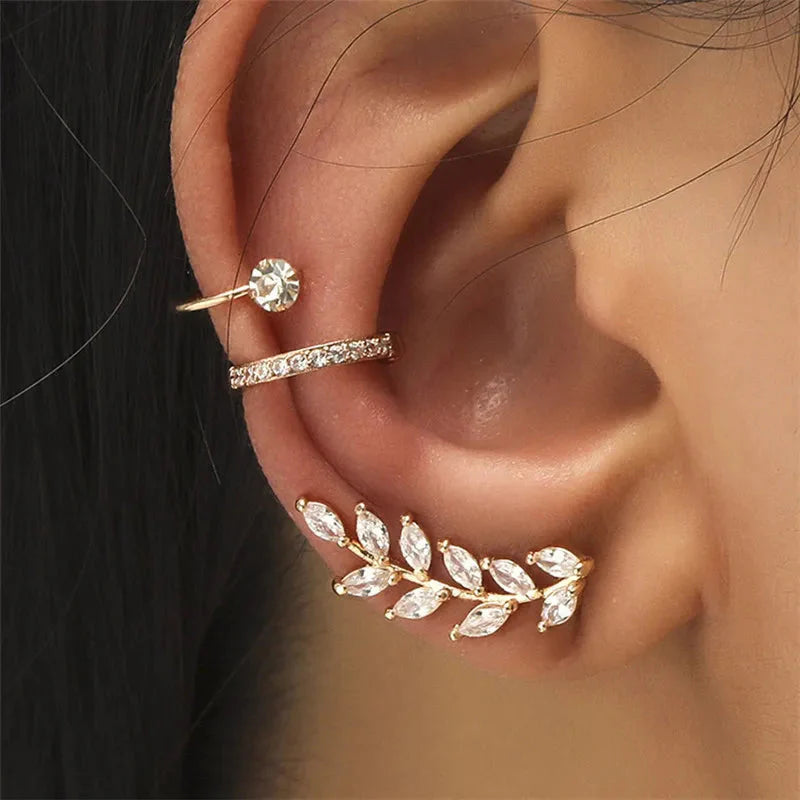 VAGZEB Bohemian NO Piercing Crystal Rhinestone Ear Cuff Wrap Stud Clip Earrings For Women Girl Trendy Earrings Jewelry Bijoux-0