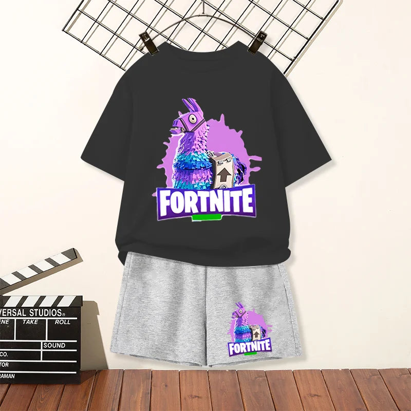 FortnitesT-shirt Shorts for Boys Girl Tee Pants Set Summer 2pcs Children Clothing Tops T-shirts Fortress Night Print Tees Gift