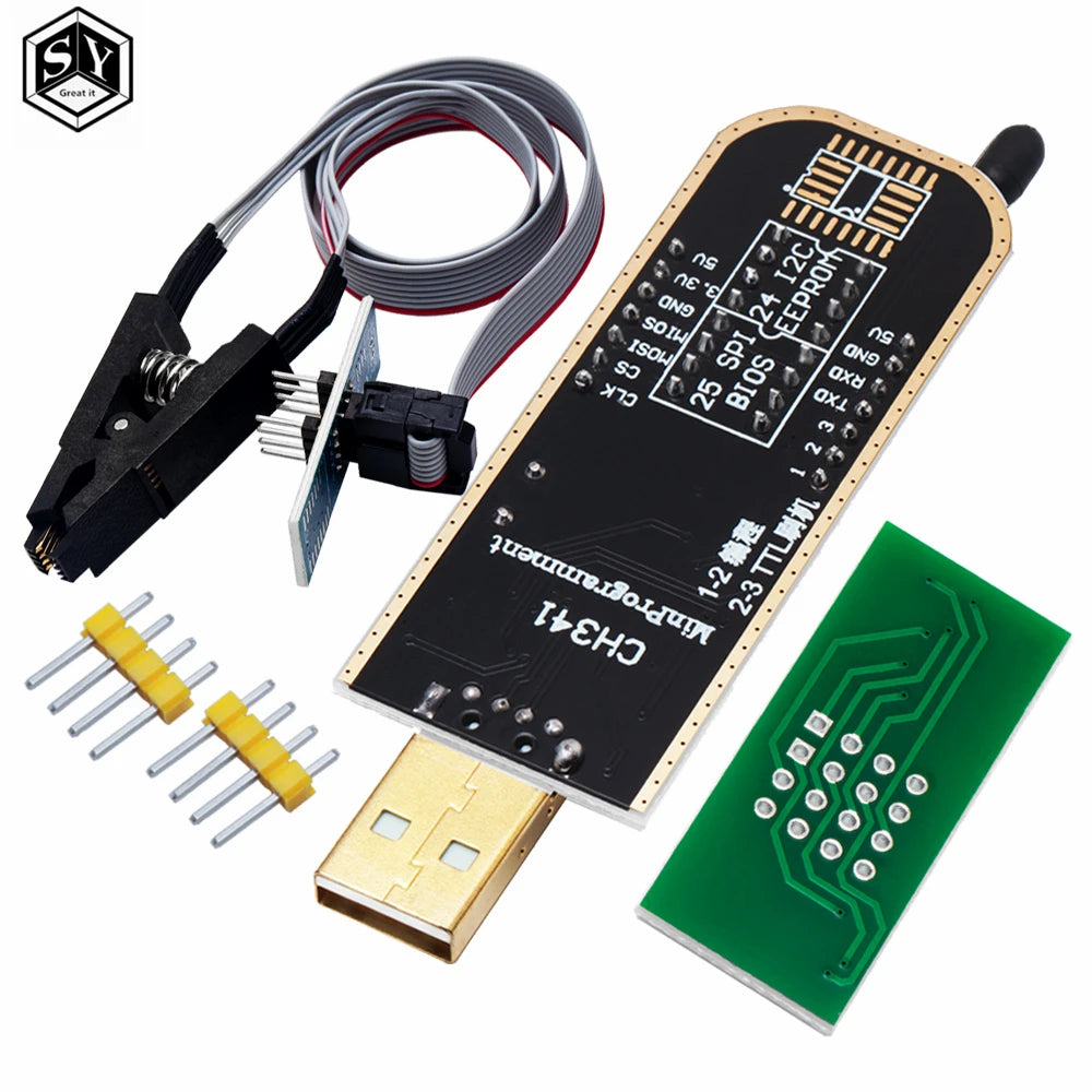 CH341A 24 25 Series EEPROM Flash BIOS USB Programmer Module + SOIC8 SOP8 Test Clip For EEPROM 93CXX / 25CXX / 24CXX