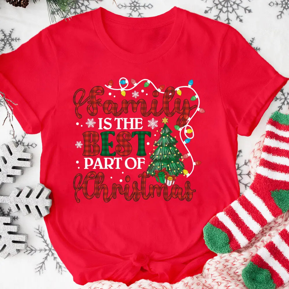 Family Is The Best Part of Christmas Printed Shirts Xams Party Women Girls T-shirt Female Short Sleeve Tops Holiday Outfit Tee