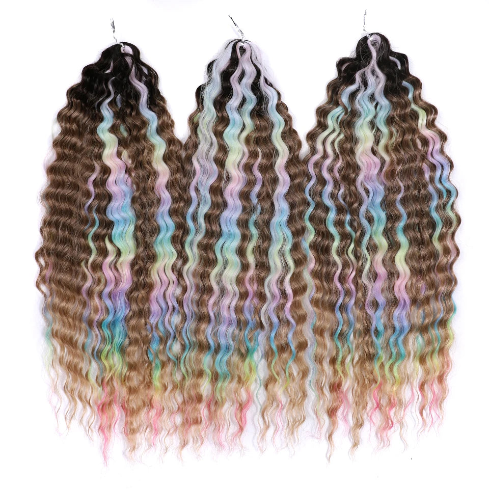 FASHION IDOL Ariel Twist Crochet Hair Synthetic 22 Inch 300g 3 Bundles Water Wave Hair Extensions Ombre Blonde Braid Curly Hair
