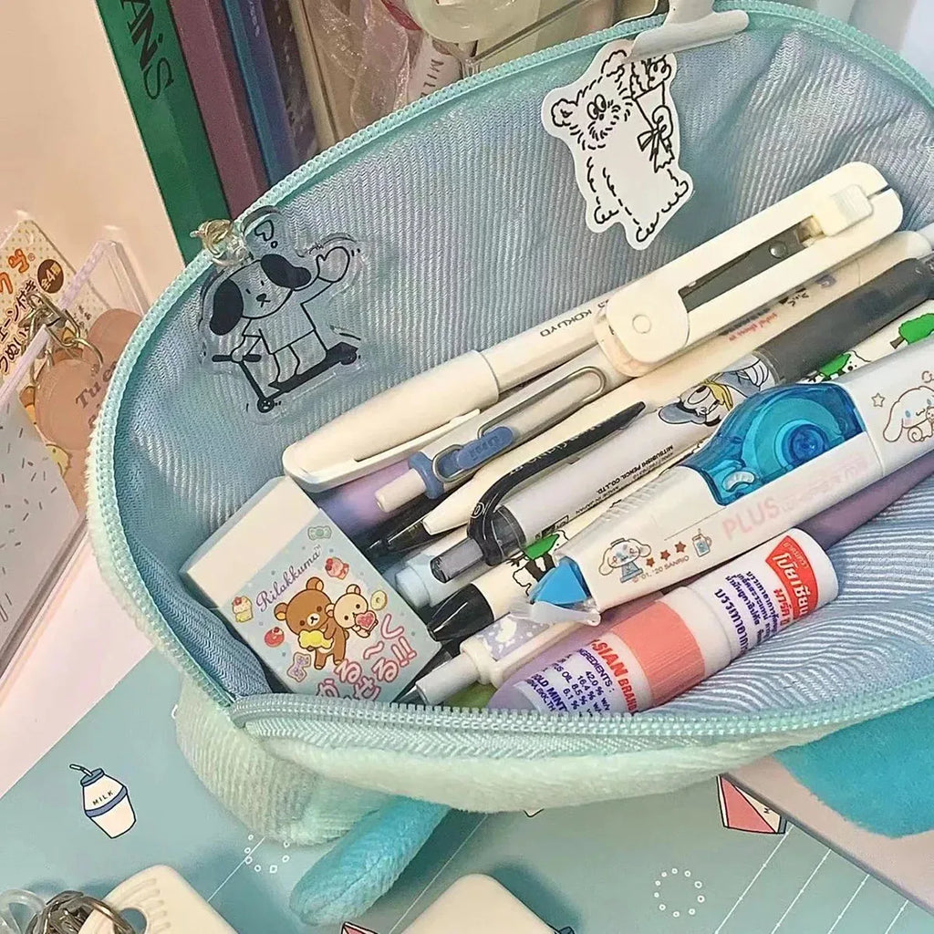 Cartoon Cute Plush Student Pencil Case Large Capacity Cosmetic Storage Bag Office School Storage Supplies
