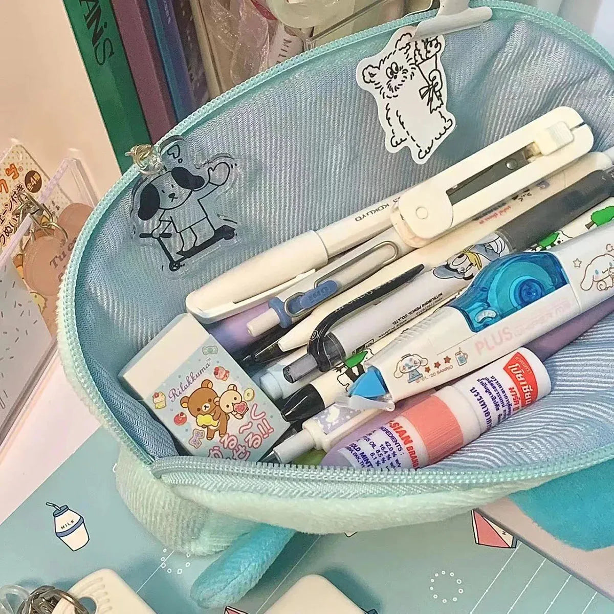 Cartoon Cute Plush Student Pencil Case Large Capacity Cosmetic Storage Bag Office School Storage Supplies