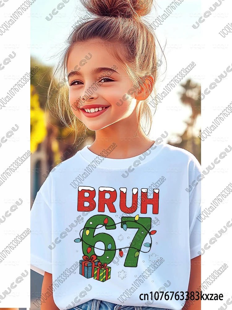 67 Meme Funny Christmas Tshirt for Kid Casual Cotton Short Sleeve Boys Girls Comfortable Top Street Fashion Parent Child Clothes
