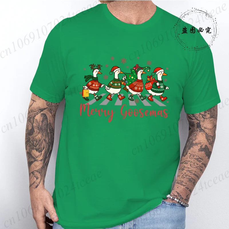 Christmas Family T Shirt for Men Women Funny Goose Group Matching Christmas Print Men Top Graphic Fashion Design T-Shirt Casual