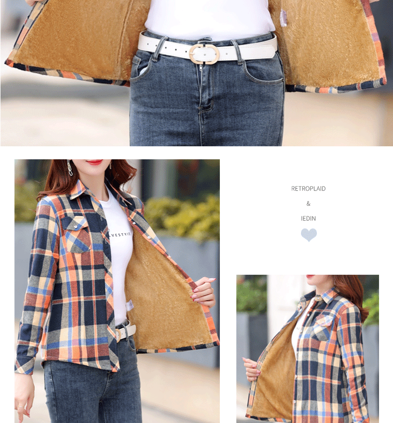 Thickened Fleece Women's Long Sleeve Shirt Autumn Winter New Style Warm Plaid Loose Fit Korean Style Cotton Button up Top