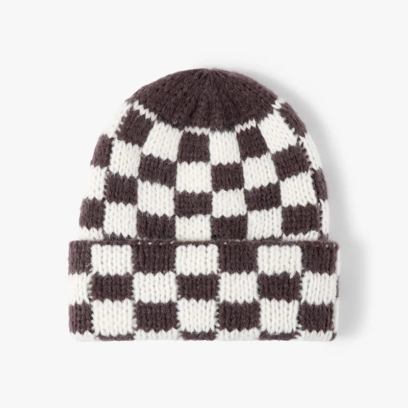 Winter Hats for Woman New Men Beanie Knitted Hat Girl Black White Check Plaid Chess Beanie Gorros Warm Bonnet Ladies Casual Cap