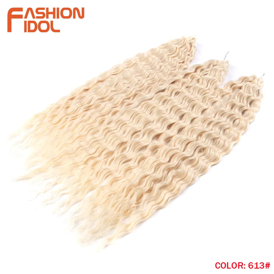 FASHION IDOL Ariel Twist Crochet Hair Synthetic 22 Inch 300g 3 Bundles Water Wave Hair Extensions Ombre Blonde Braid Curly Hair