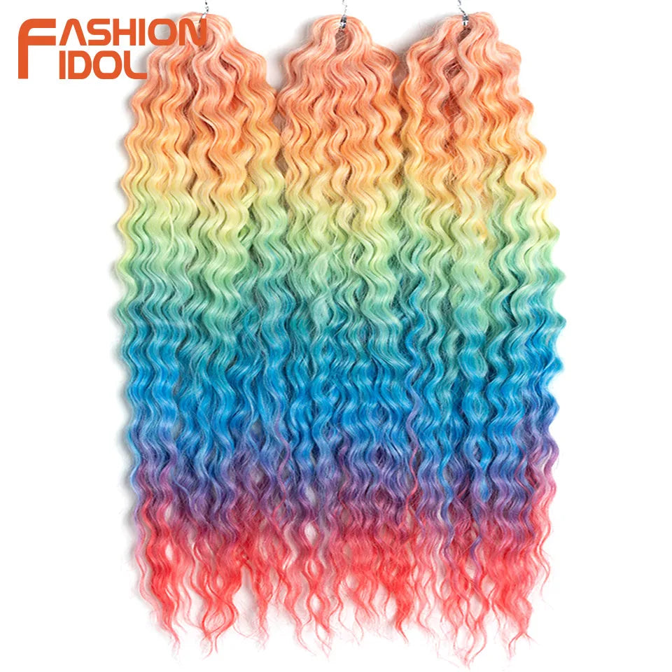 FASHION IDOL Ariel Twist Crochet Hair Synthetic 22 Inch 300g 3 Bundles Water Wave Hair Extensions Ombre Blonde Braid Curly Hair