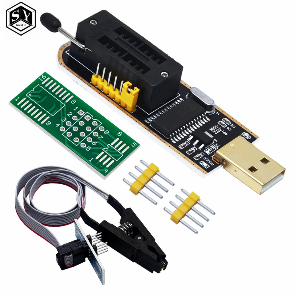 CH341A 24 25 Series EEPROM Flash BIOS USB Programmer Module + SOIC8 SOP8 Test Clip For EEPROM 93CXX / 25CXX / 24CXX