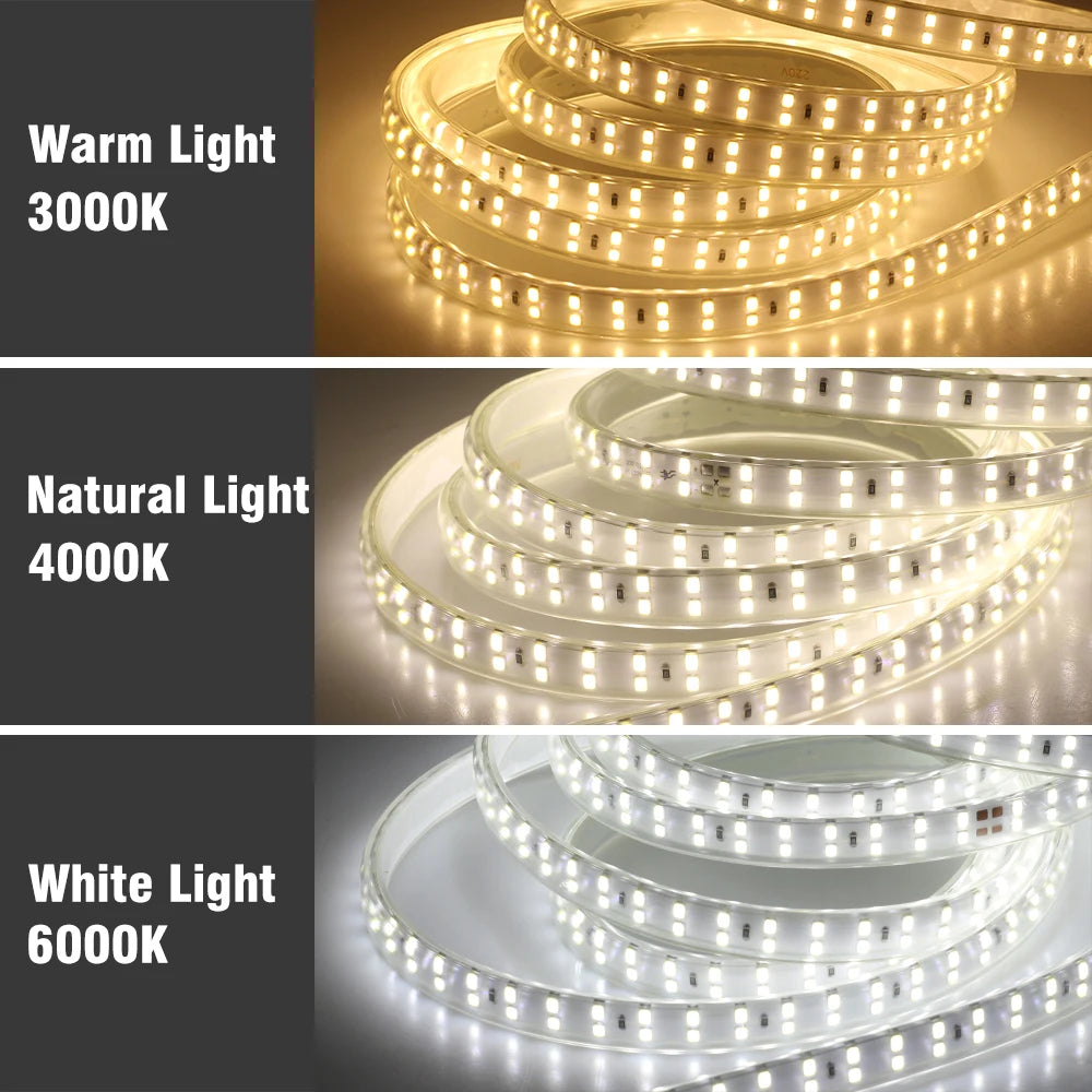 220V LED Strip 2835 High Safety High Brightness 180LEDs/m3000K 4000K 6000K Flexible LED Light Outdoor Waterproof LED Strip Light