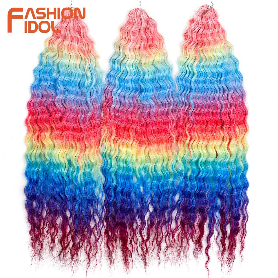 FASHION IDOL Ariel Twist Crochet Hair Synthetic 22 Inch 300g 3 Bundles Water Wave Hair Extensions Ombre Blonde Braid Curly Hair