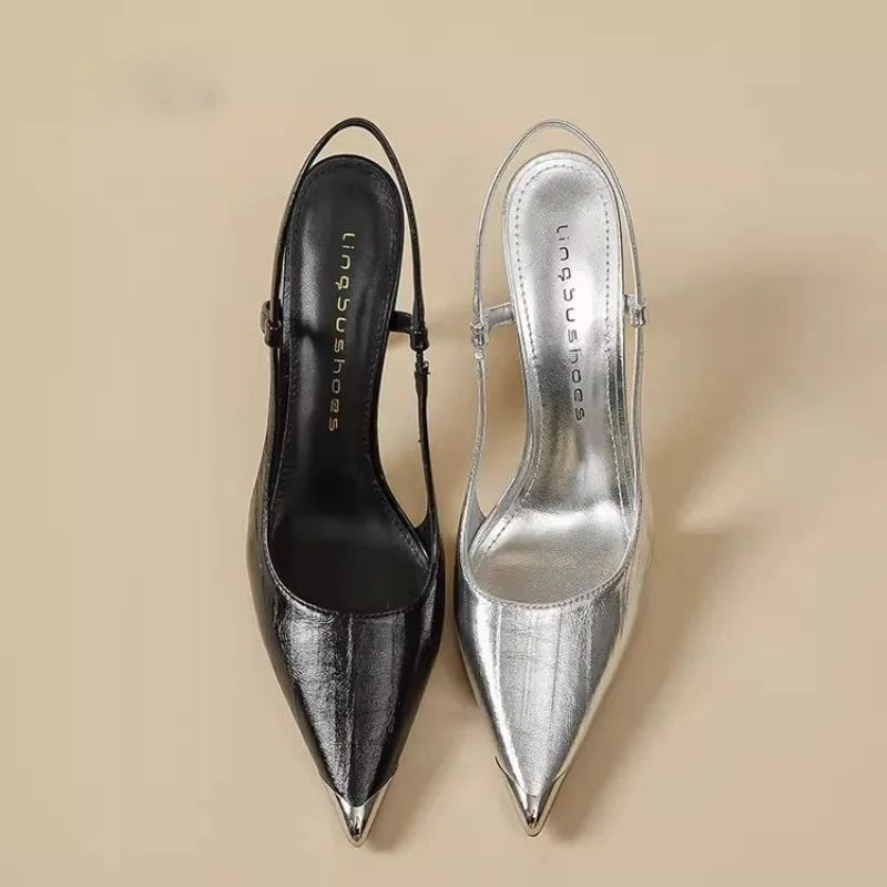 Women High Heels Sandals Pointed Toe Shoes Sexy Slingback Woman Slippers Summer 2025 Trend Designer Dress Pumps Sandalias Mujer