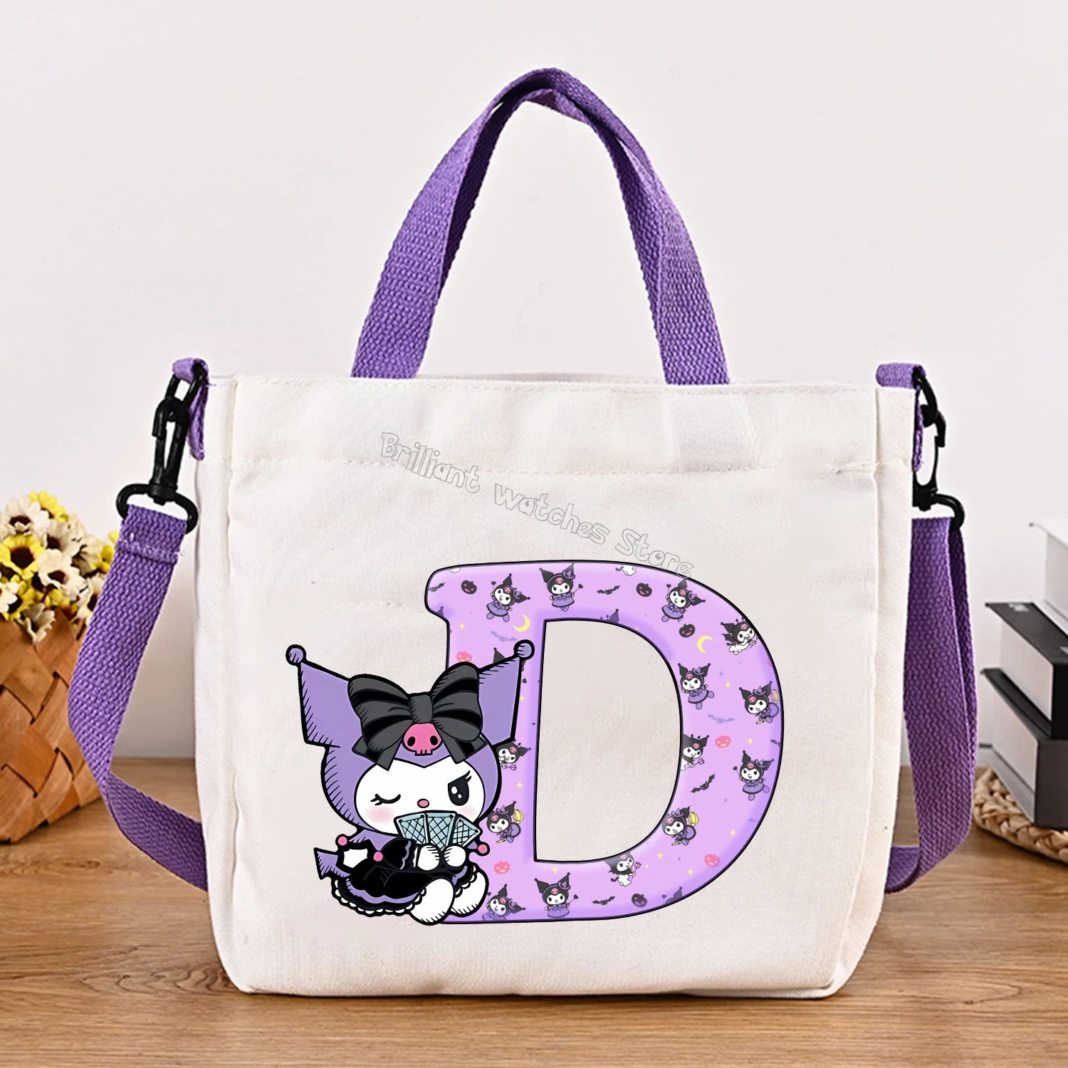 Kuromi Woman Shoulder Bag Cute Cartoon Handbag New Girls Large Capacity Crossbody Bag Fashion Portable Canvas Storage Bags Gift