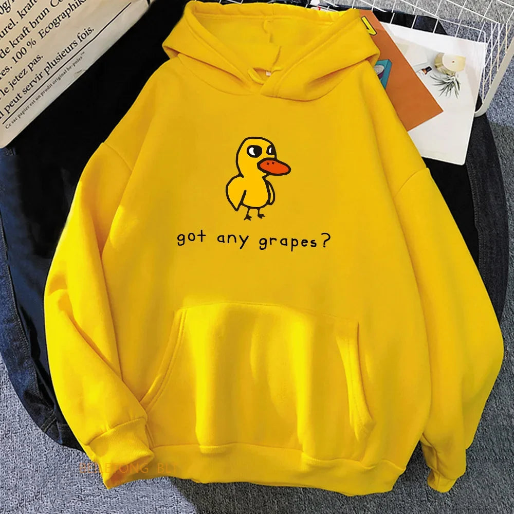 The Duck Song Got Any Grapes Printed Hoodies Kawaii Cartoon Women Sweatshirts Winter Soft Comfortable Hooded Clothing Streetwear