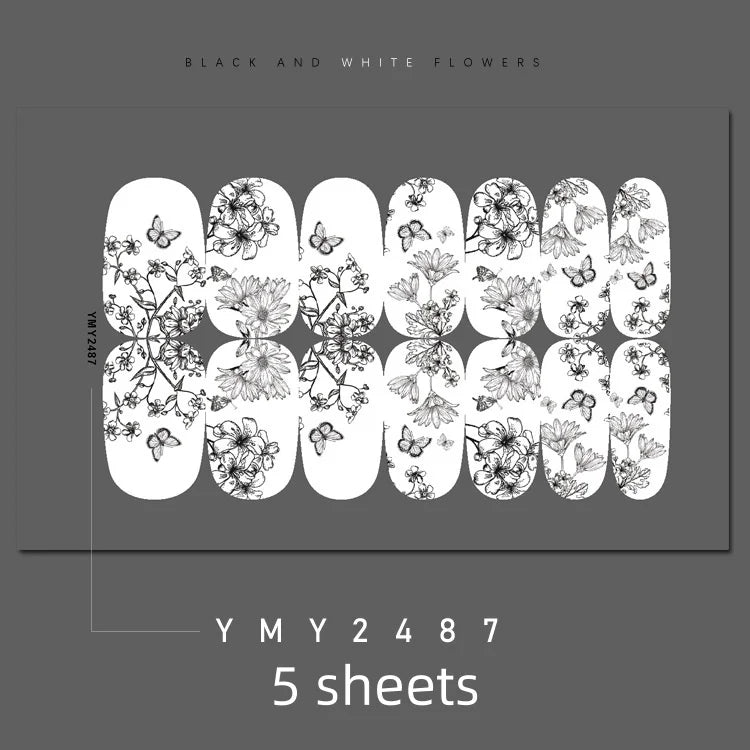 Full Cover Nail Stickers Black and White Nail Decoration Nails Sticker Designer Self Adhesive Nail Sticker Nail Art Sticker