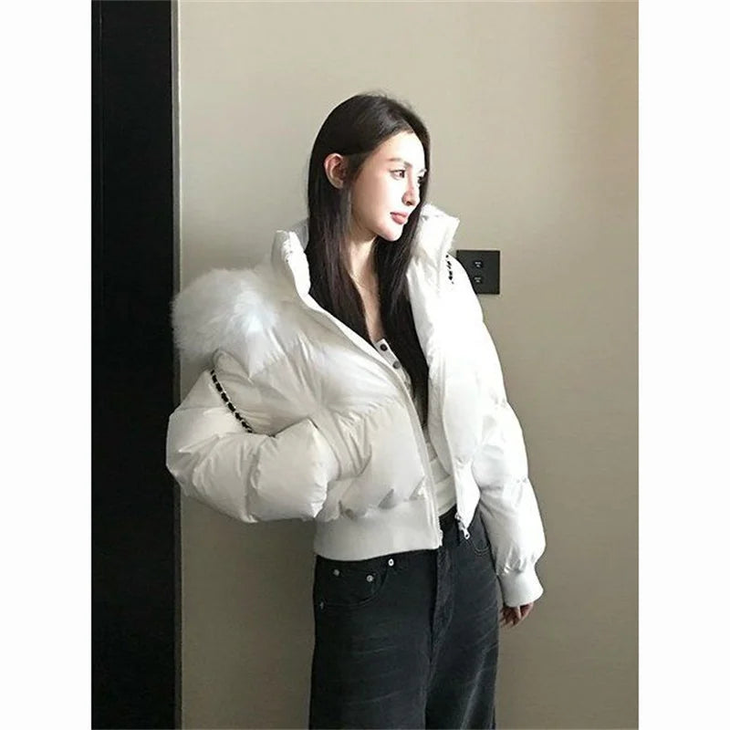 Winter Parkas Women Jacket New Down Cotton Padded Parka Fur Collar Long Sleeves Casual Snow Wear Coat Female Jackets Outwear