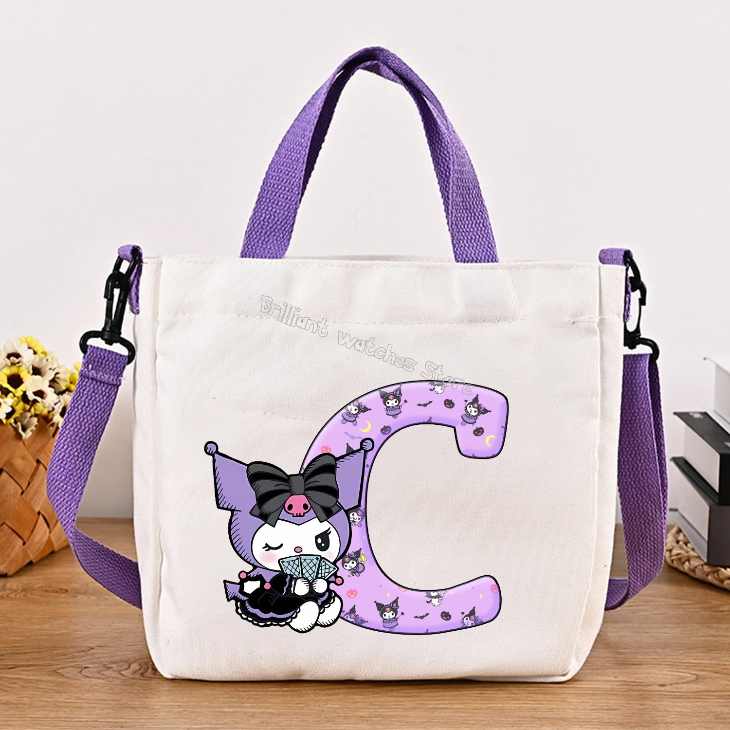 Kuromi Woman Shoulder Bag Cute Cartoon Handbag New Girls Large Capacity Crossbody Bag Fashion Portable Canvas Storage Bags Gift