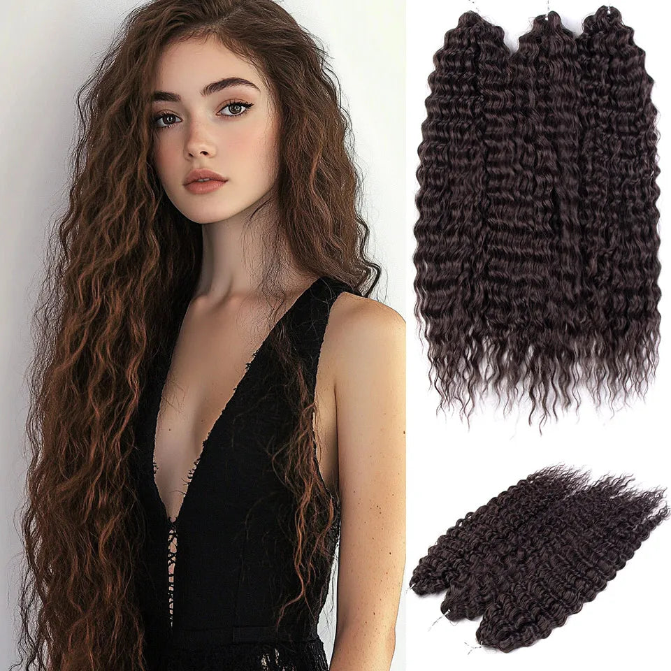 FASHION IDOL Ariel Twist Crochet Hair Synthetic 22 Inch 300g 3 Bundles Water Wave Hair Extensions Ombre Blonde Braid Curly Hair