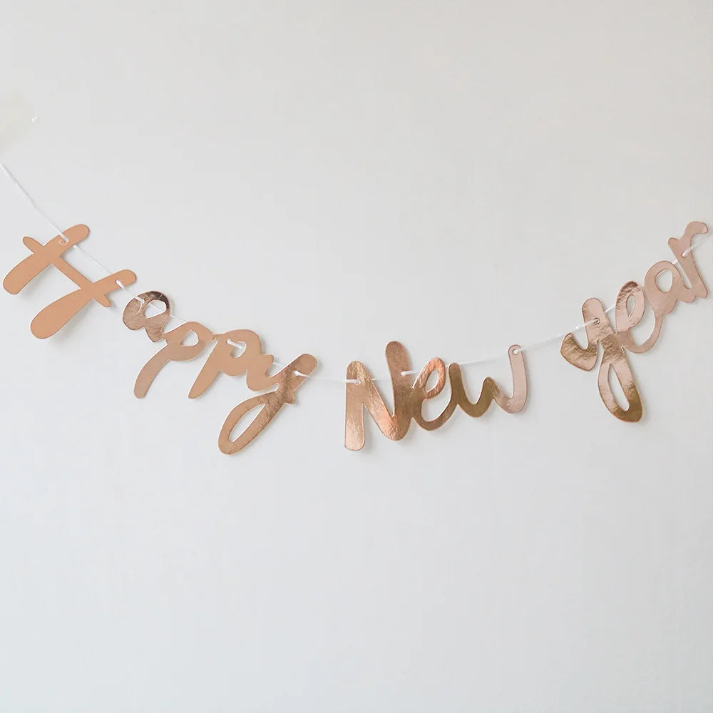 Happy New Year Banners Gold Silver New Year Party Pennant Flags Celebration Activity Decorations Colorful Bunting for 2026