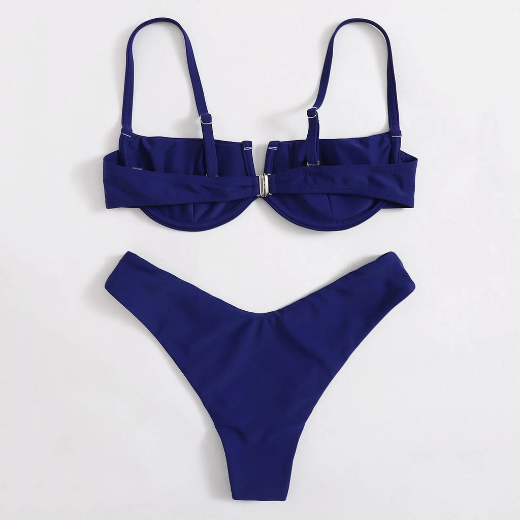 Woman Swimsuits Women'S Summer Fashion Steel Push Up Two Piece Swimsuit Sexy Bikini Solid Color Swimsuit купальник 2025 тренд