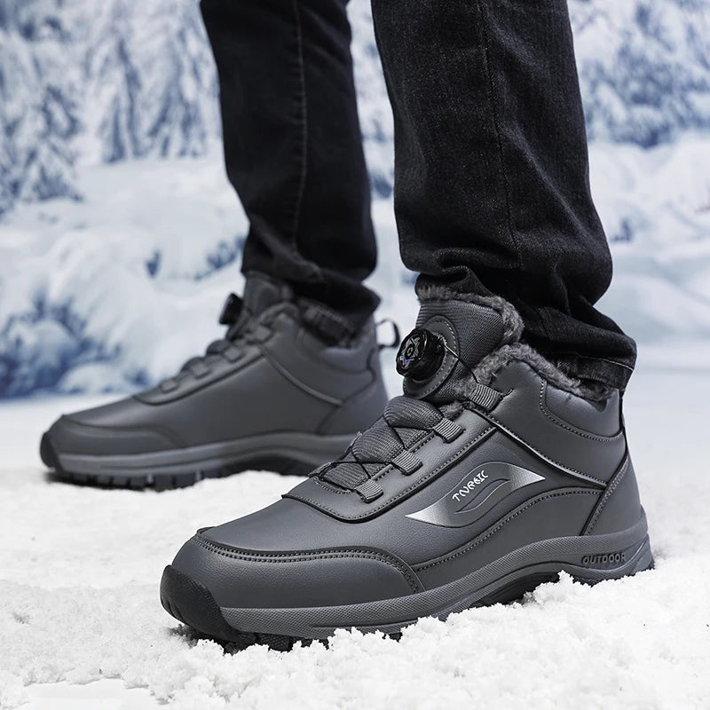 Winter Boots for Men New Waterproof PU Leather Warm Snow Ankle Boots Outdoor Warm Plush Non-slip Work High-top Casual Shoes