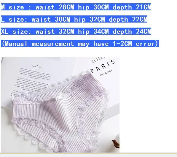 Lingerie Underwear Women Bow New Lace Panties Briefs Low Waist Solid Color Girls Cotton Femal Ropa Interior Femenina K019