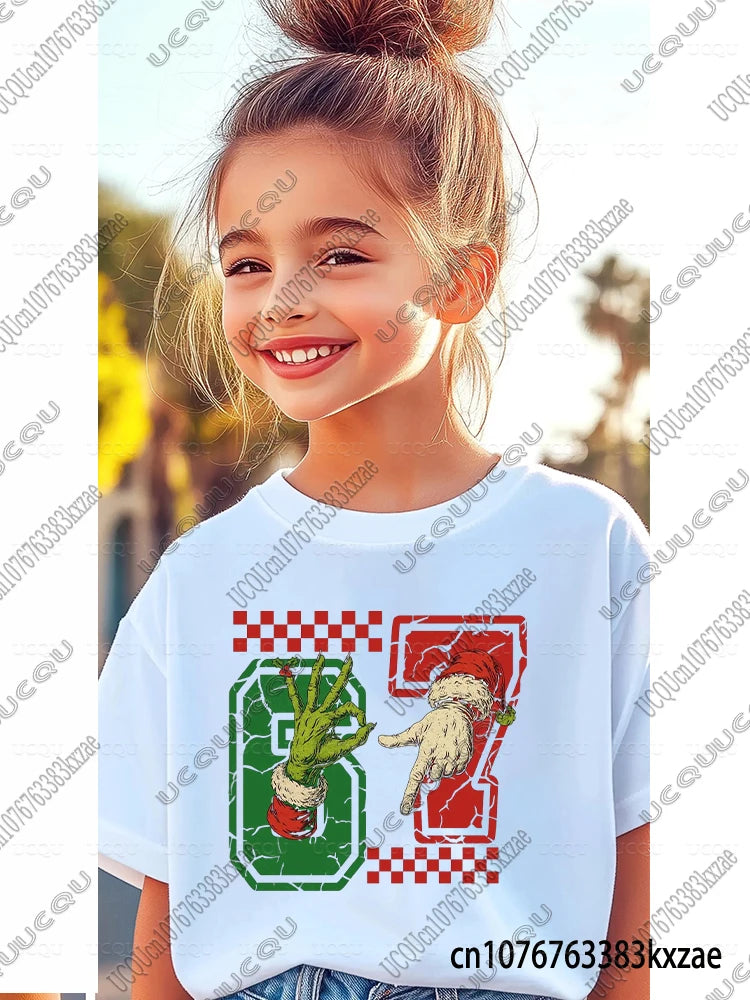 67 Meme Funny Christmas Tshirt for Kid Casual Cotton Short Sleeve Boys Girls Comfortable Top Street Fashion Parent Child Clothes