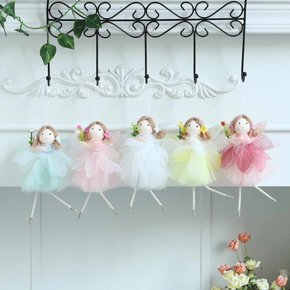 1Set Easter Multi Color Mixed Rabbit Fairy Ornament Yarn Skirt Bunny Angel Girl Pendant Happy Easter Party Spring Home Decor Kid