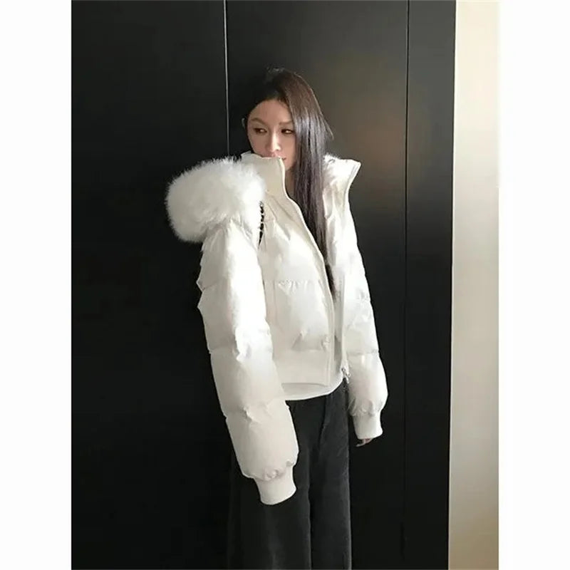 Winter Parkas Women Jacket New Down Cotton Padded Parka Fur Collar Long Sleeves Casual Snow Wear Coat Female Jackets Outwear