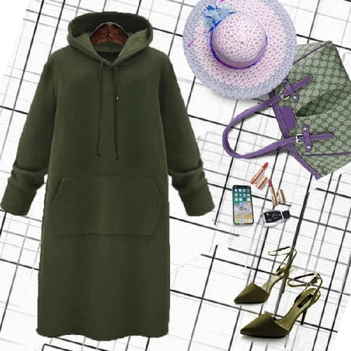 Thickened Fleece Hoodie Women's Long Sleeve round Neck Pullover Sweatshirt Winter Warm Style Loose Slimming Mid-Length Hoodie