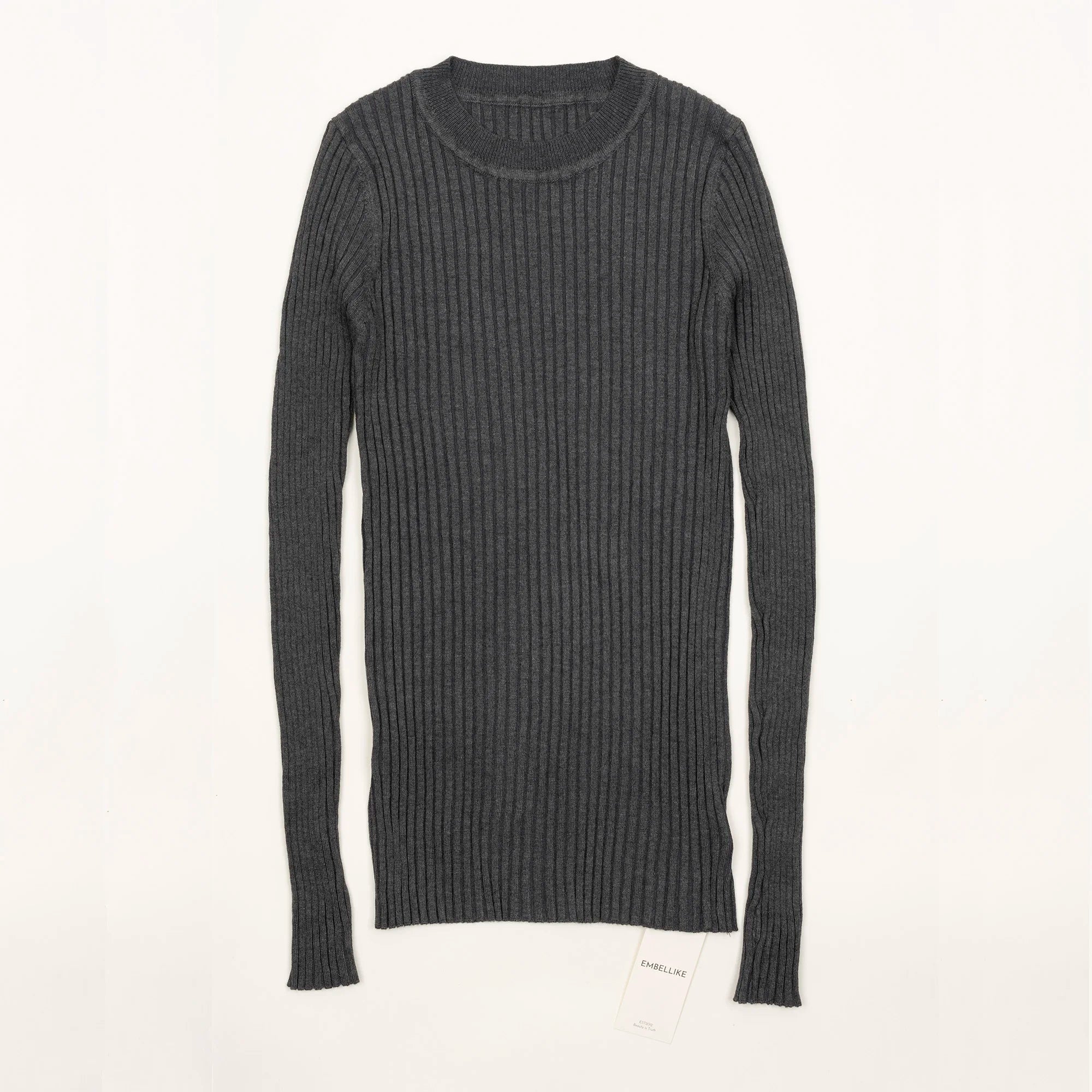 Women Sweater Pullover Basic Crew Neck Ribbed Tops Solid Knitted Jumper With Thumb Hole