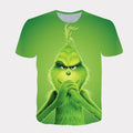 Cross Border New 2025 Christmas Cartoon Green Fur Monster 3D Printed Men's T-shirt Short Sleeved Christmas Grinch