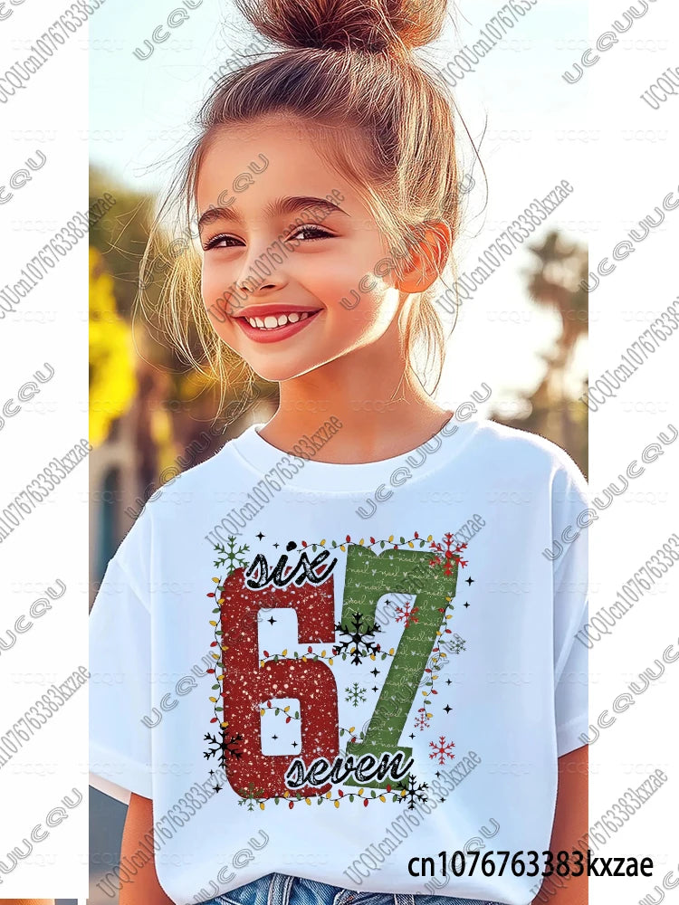 67 Meme Funny Christmas Tshirt for Kid Casual Cotton Short Sleeve Boys Girls Comfortable Top Street Fashion Parent Child Clothes
