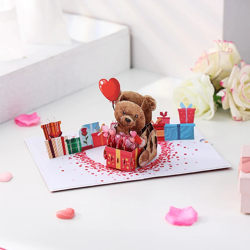 Valentine's Day Valentine Bear Pop Up Three-dimensional Card Greeting Card Creative Gift Card Heart Shape Bear For Couples Wife