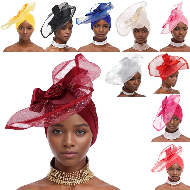 Retro Veil Turban Cap for Women Exaggerated Party Headpiece Hat African Head Wraps Bonnet Muslim Wrap Head Turbans