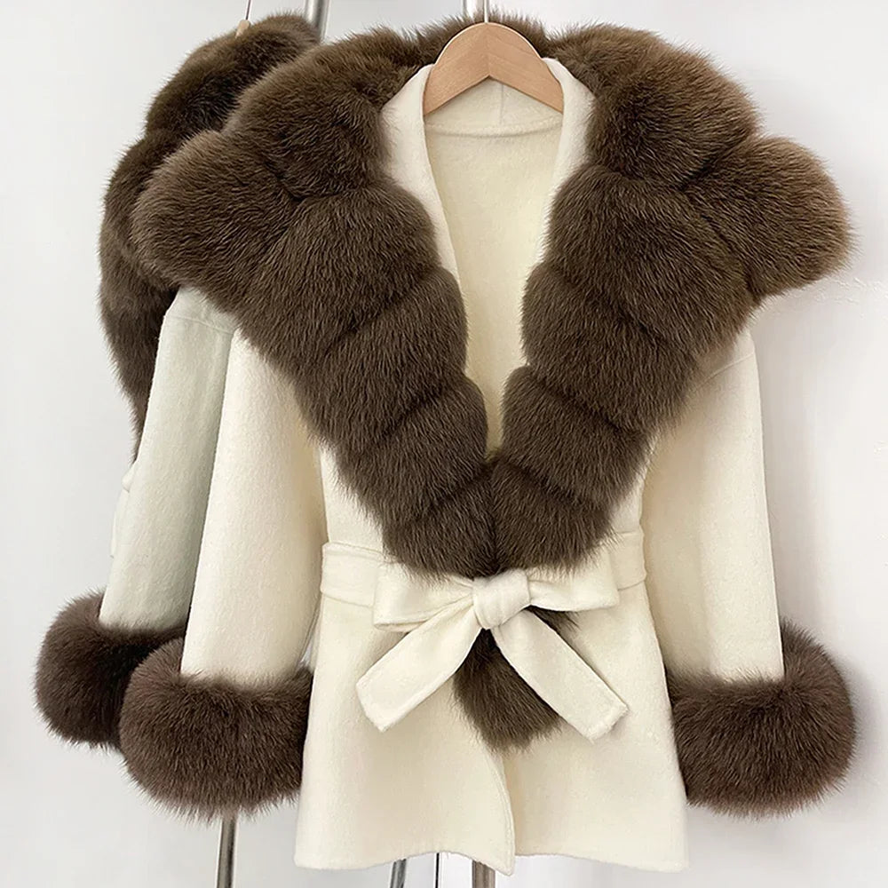 Women Winter Coats Korean Popular Women's Clothes High Quality Coat Outerwear 2025 Ladies Wool Coats with Real Fur Trim Clothing