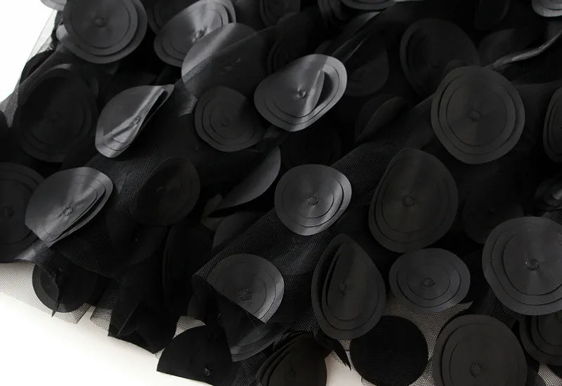 Autumn Winter 3D Circular Applique Mesh Long Skirts 2024 Korean Fashion Hepburn Style High Waist A-LINE Skirt