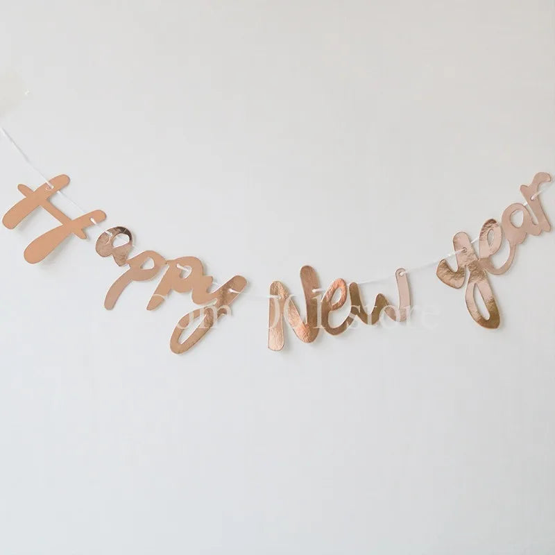 Happy New Year Banners Gold Silver New Year Party Pennant Flags Celebration Activity Decorations Colorful Bunting for 2026