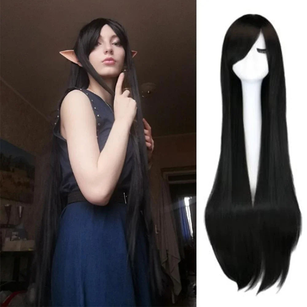 QQXCAIW Long Straight Cosplay Wig Black Purple Black Red Pink Blue Dark Brown 100 Cm Synthetic Hair Wigs