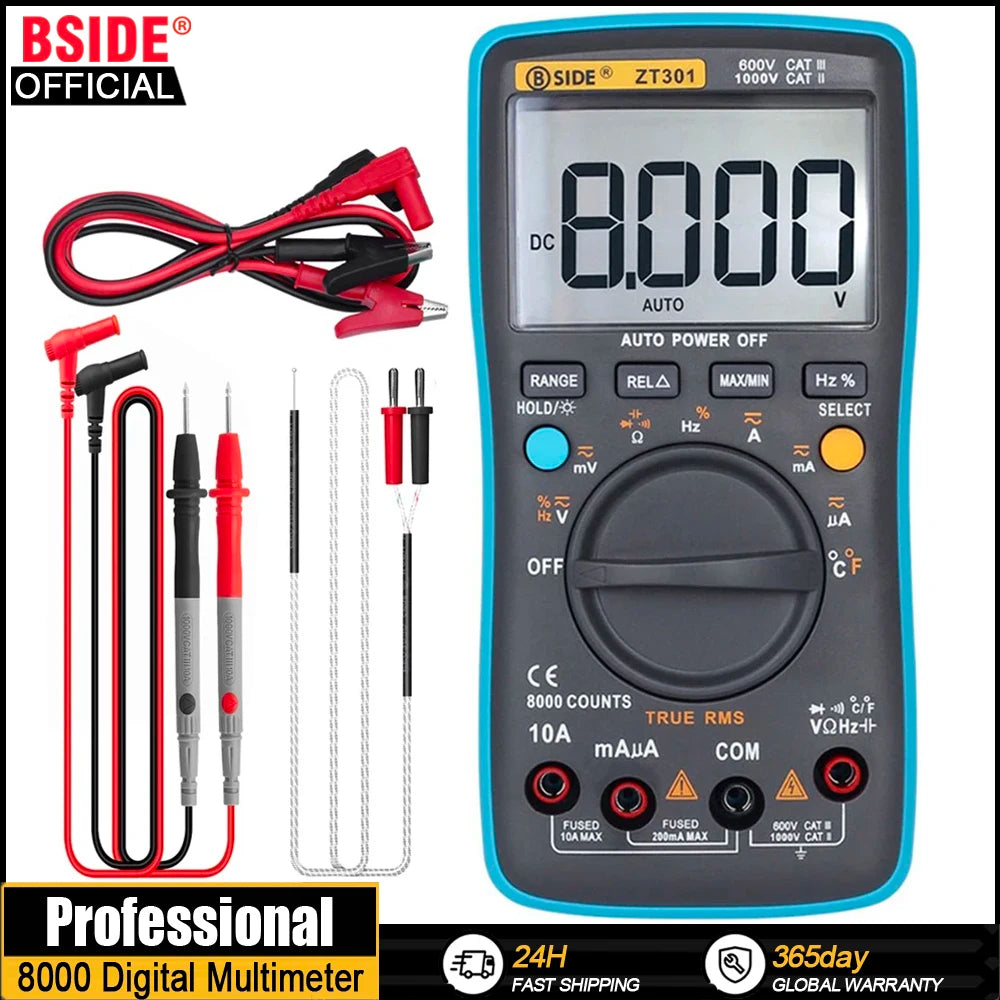 BSIDE Digital Multimeter Auto Range True RMS 8000 High precision Ammeter Voltmeter Smart Capacitor Temperature NCV Ohm Hz Tester