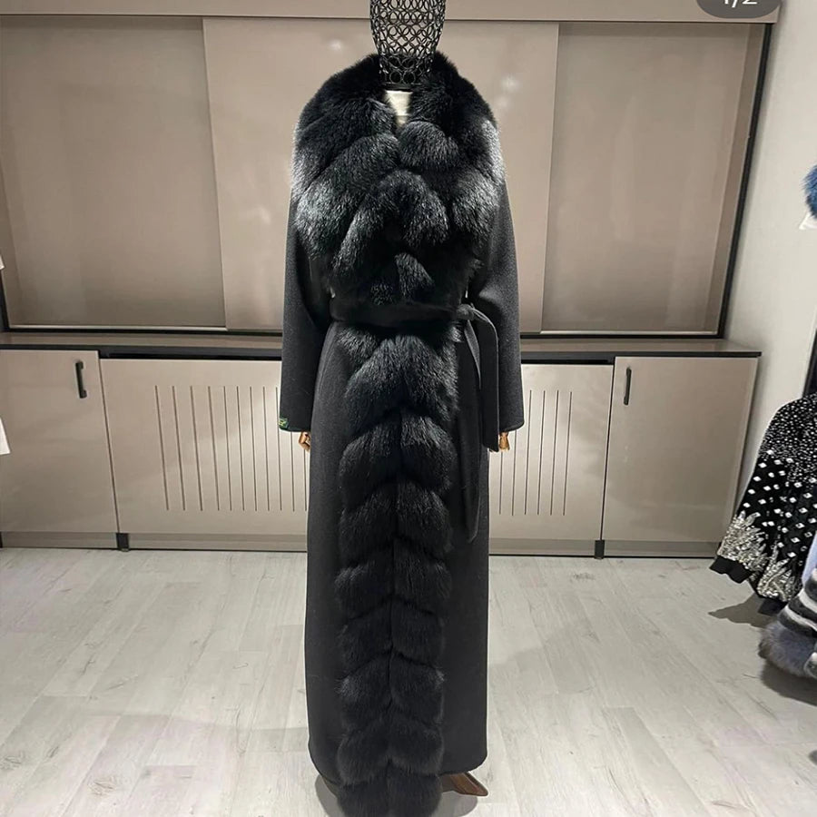 Winter Coat For Women Wool Cashmere Coat Women Real Fox Fur New White Wool Coat Women Fashion