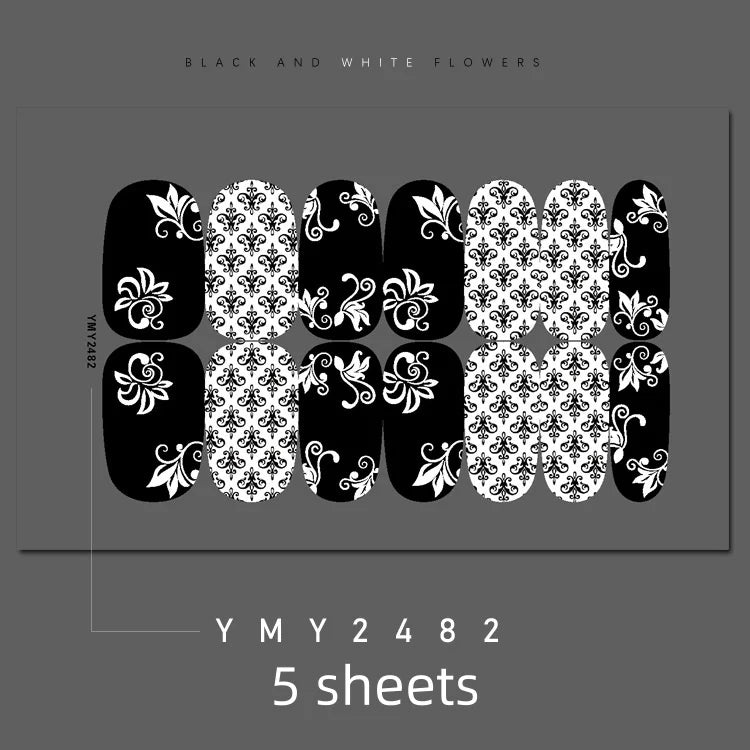 Full Cover Nail Stickers Black and White Nail Decoration Nails Sticker Designer Self Adhesive Nail Sticker Nail Art Sticker